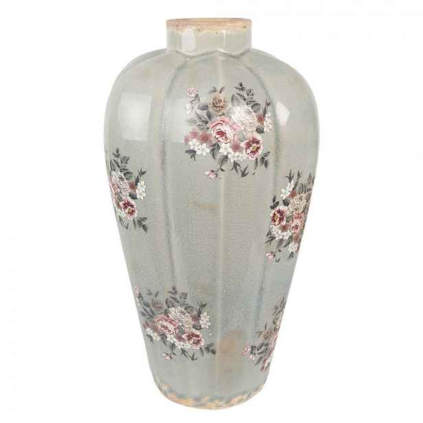 Zelená keramická dekorační váza s květy Floria - Ø 17*28 cm  Clayre & Eef