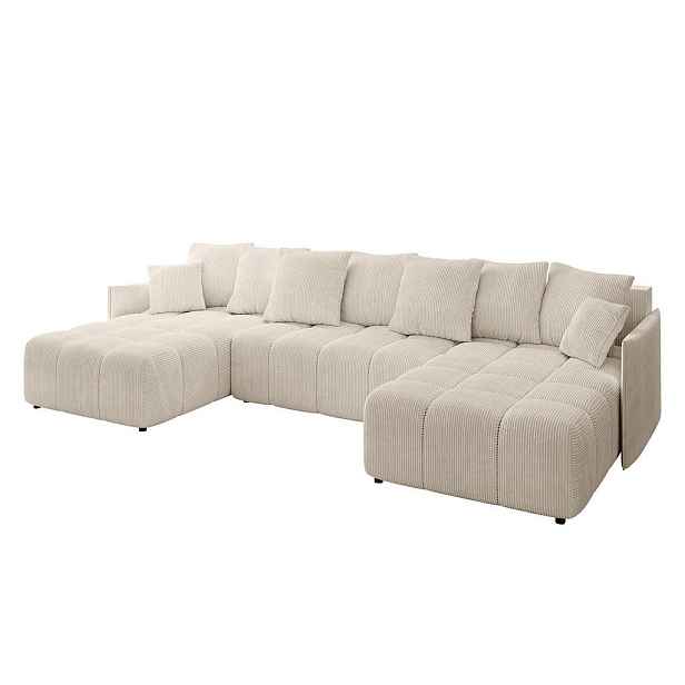ALTDECOR SEDACÍ SOUPRAVA ve tvaru U s funkcí spaní a úložným prostorem LONLI-U 350x190x68 Béžová Manšestr