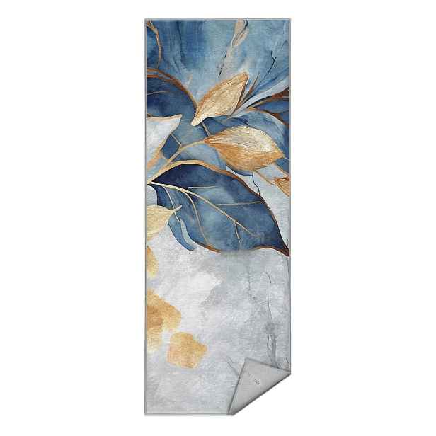 Pratelný běhoun v modré a zlaté barvě 80x200 cm Golden Leaves – Mila Home