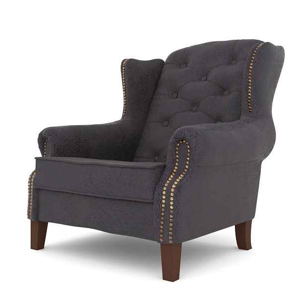 S-Style KŘESLO CHESTERFIELD Anton z tmavě šedého mikrovlákna ve vintage stylu