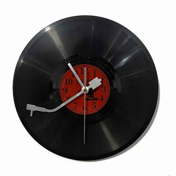 TEMU Vintage nástěnné hodiny s vinylovou deskou - Retro hudební dekorativní nástěnné hodiny s designem červené etikety, tiché, ideální pro domácnost,