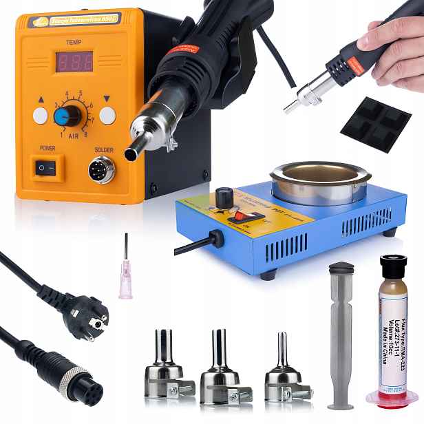 Sada Hot-air Pájecí Stanice Rosfix 858D Trysky Kelímek Flux RMA-223