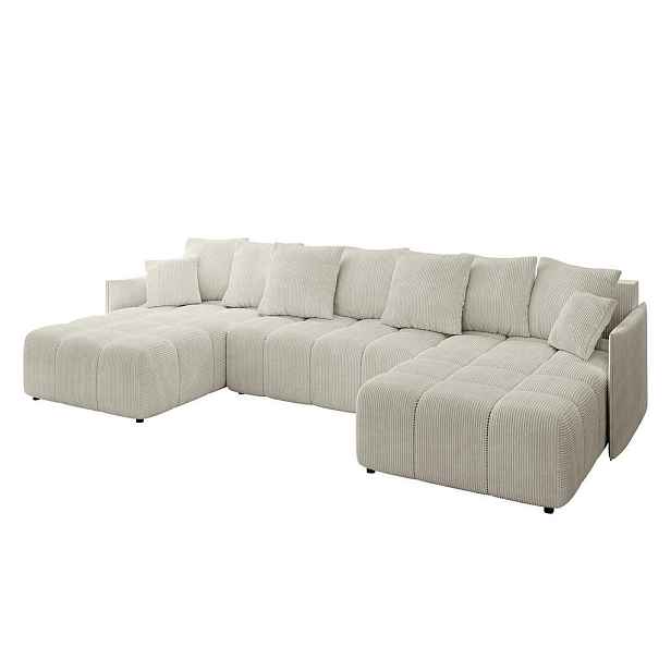 ALTDECOR SEDACÍ SOUPRAVA ve tvaru U s funkcí spaní a úložným prostorem LONLI-U 350x190x68 Krémová Manšestr
