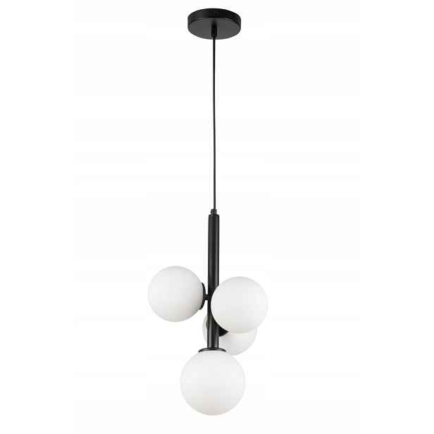 Dekorativní závěsná lampa černá, moderní skleněné bílé koule, 4 body Sigma