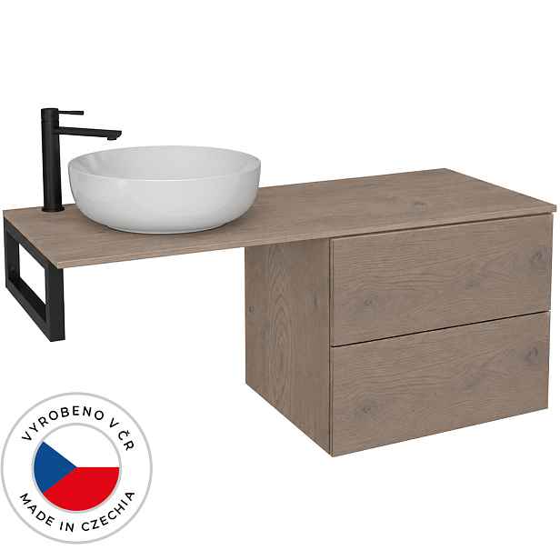 Koupelnová skříňka Adele - dub Cannolo Cremona + deska pod umyvadlo Adele - 18 mm + konzole černá - 120,2x61,8x45,3 cm
