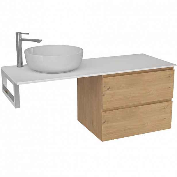 Koupelnová skříňka Carole - dub medový + deska z lit. mramoru Elanys - 12 mm + konzole chrom - 140x49,2x46 cm
