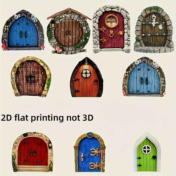 TEMU 2D plochá sada 10 ks 2D mini dveří do pohádkové zahrady - 3,15palcový design trpaslíka, dřevěný materiál, motiv anděla, umělecký styl venkovní