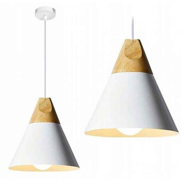 Závěsná Lampa Kov Dřevo Loft Scandi C Bílá