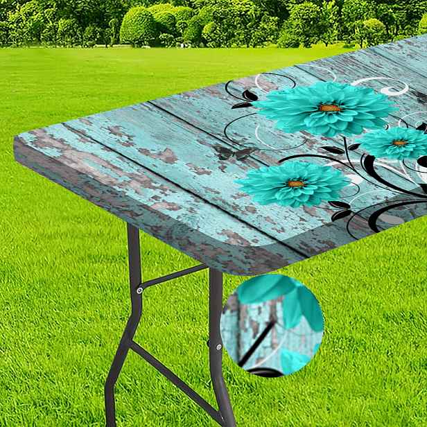 TEMU 1 ks, Upravený dřevěný prkénko a design slunečnice - venkovní ubrus - polyesterový elastický okraj - skvělé pro kempování, pikniky a zahradní