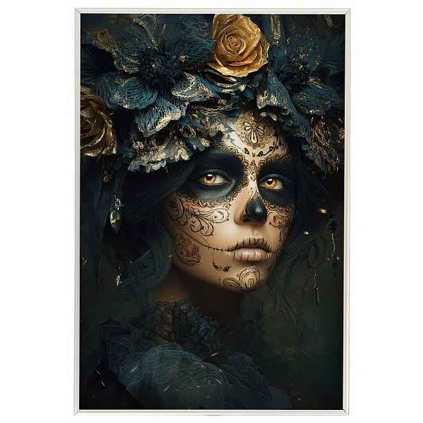 Plakát Rámeček Aluminium Dia De Los Muertos Catrina Zlaté Růže Art 40x60