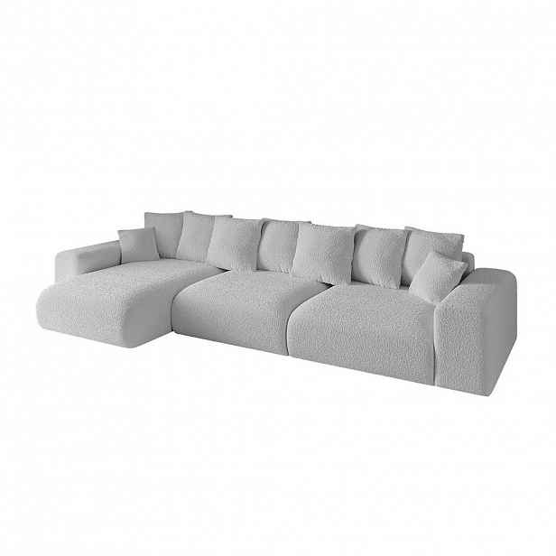 ALTDECOR ROHOVÁ SEDACÍ SOUPRAVA s otomanem vlevo ESKAR-L2 364x176x72 světle šedá buklé