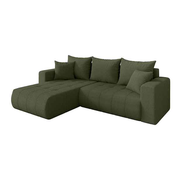 ALTDECOR ROHOVÁ SEDAČKA s funkcí spaní, otoman vlevo MILA-L 277x194x86 zelená bouclé