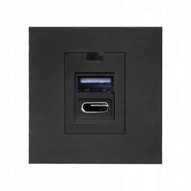 Noen USBx2 A+c, dvojitý port 45x45 mm s Usb nabíječkou, 2,1A 5V DC, černý