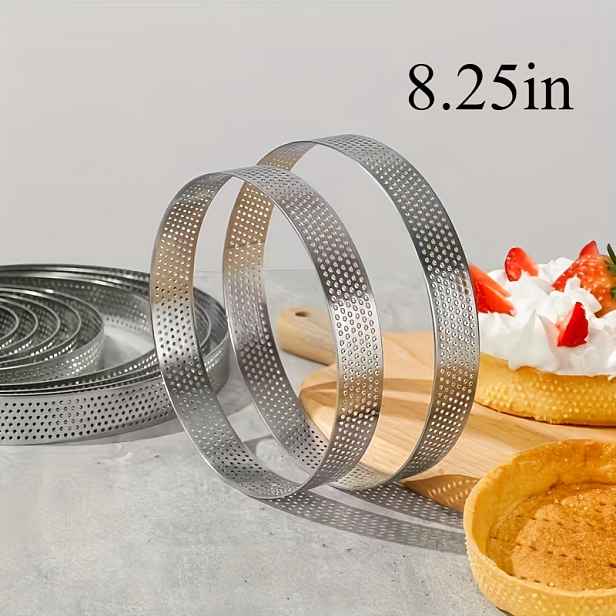 TEMU RORO 8,25palcový (8.25-Inch) nerezový kruh na dort – kruhový vrstvený pekáč na dorty s centrální perforací pro rovnoměrné pečení, vhodný pro