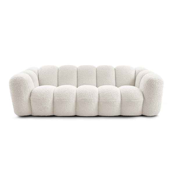 Bílá pohovka z textilie bouclé 232 cm Hippolyte – Bobochic Paris