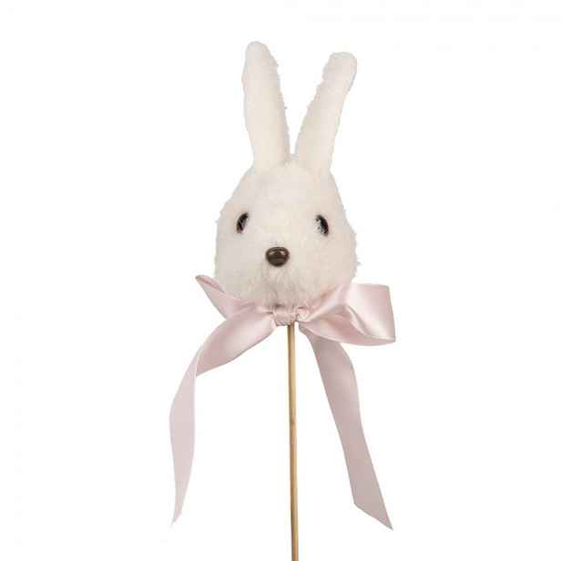 Dekorace zápich bílá hlava králík s mašlí - 7*7*33 cm Clayre & Eef