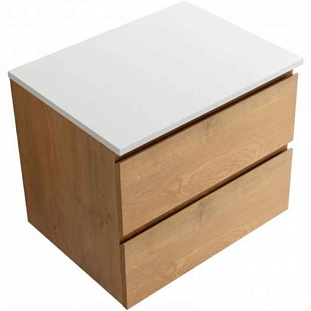 Koupelnová skříňka Carole - dub medový + deska z lit. mramoru Elanys - 12 mm - bílá matná - 70x49,2x46 cm