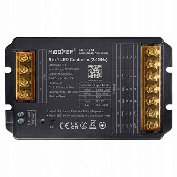 Led kontrolér MiBoxer HR5 5v1 Mono Cct Rgb 12-48V DC 5x15A