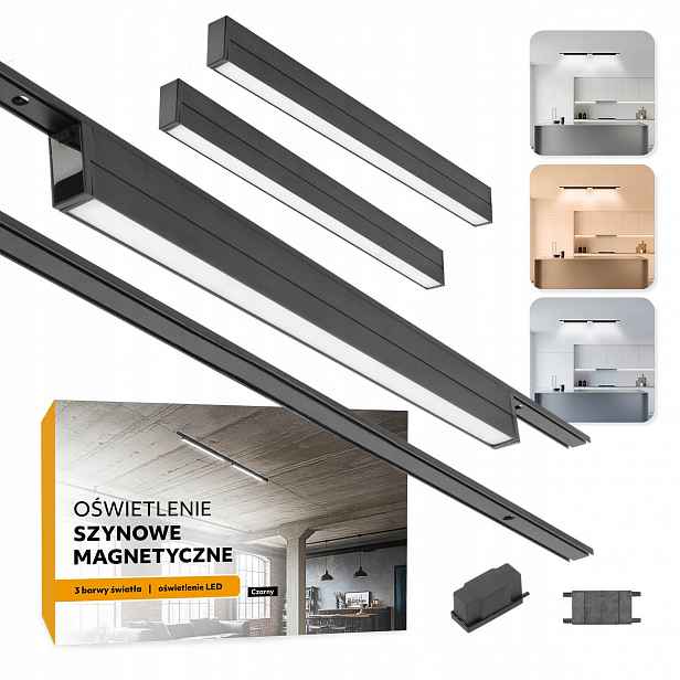 Magnetické kolejnicové osvětlení 2x Lišta 1m 2x 20W Led lampa 3CCT černá