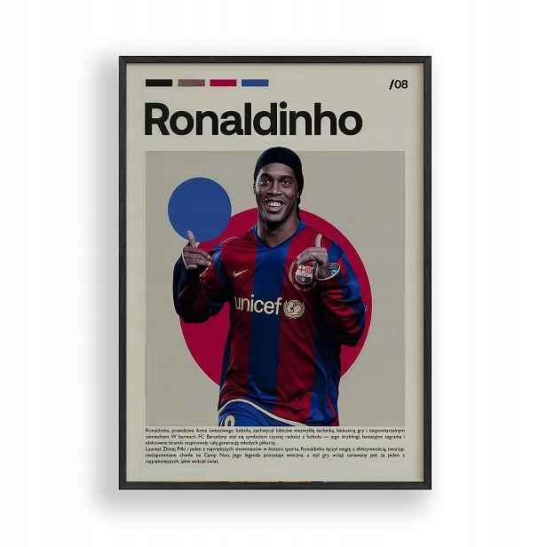 Plakát Ronaldinho Fc Barcelona Obraz Rámeček Dřevěný Černý 30x40 cm