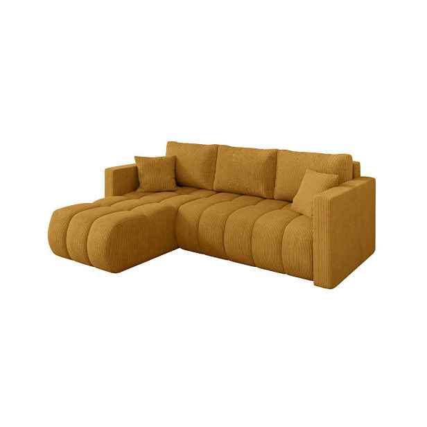 ALTDECOR ROHOVÁ SEDAČKA s funkcí spaní, otoman vlevo GARD-L 226x146x85 hořčicově žlutá manšestr