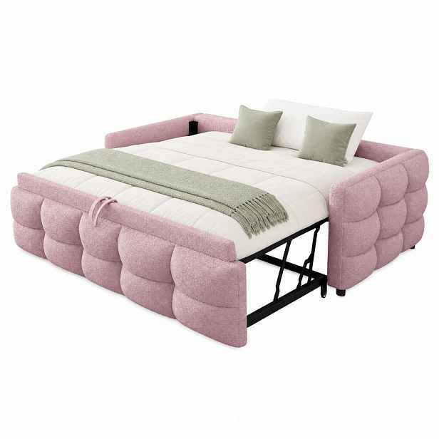 CHICFURN ROZKLÁDACÍ POSTEL 90/190 cm a 180/190 cm v růžové barvě z teddy sametu