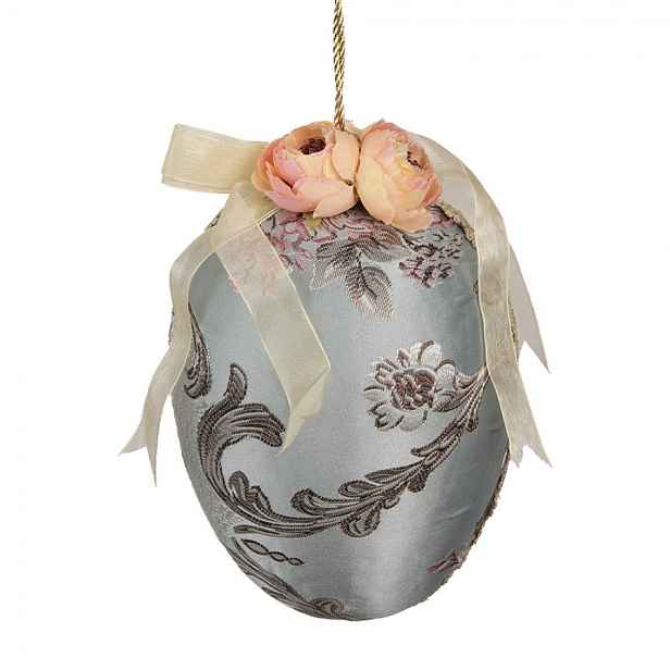 Modré závěsné vajíčko zdobené květy a mašlí Fancy - Ø 15*21 cm Clayre & Eef