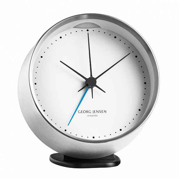 Nerezové hodiny s budíkem Henning Koppel, 10 cm, se stojánkem - Georg Jensen