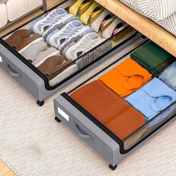 Úložné Boxy 360° Kolečka Kovový Rám Šedý Na Povlečení