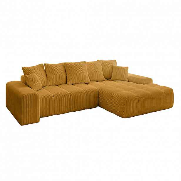 ALTDECOR ROHOVÁ SEDACÍ SOUPRAVA s otomanem vpravo ENSI-L – 267 × 164 × 69 cm, curry žlutá