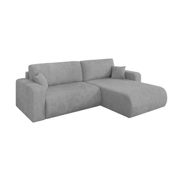 ALTDECOR ROHOVÁ SEDAČKA s funkcí spaní, otoman vpravo BERY-L 276x193x88 šedá manšestr