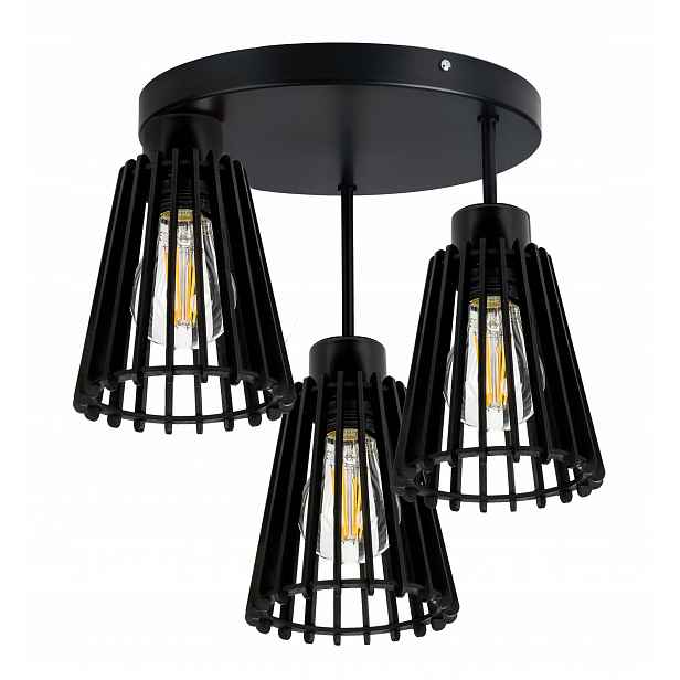 Černá lampa stropní svítidlo lustr vysoký pevný strop 3 Dřevo pyramida eko