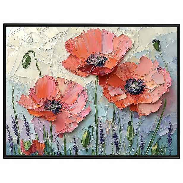 Plakát Rámeček Aluminium Příroda Květy Červené Máky Olej Impasto 80x60