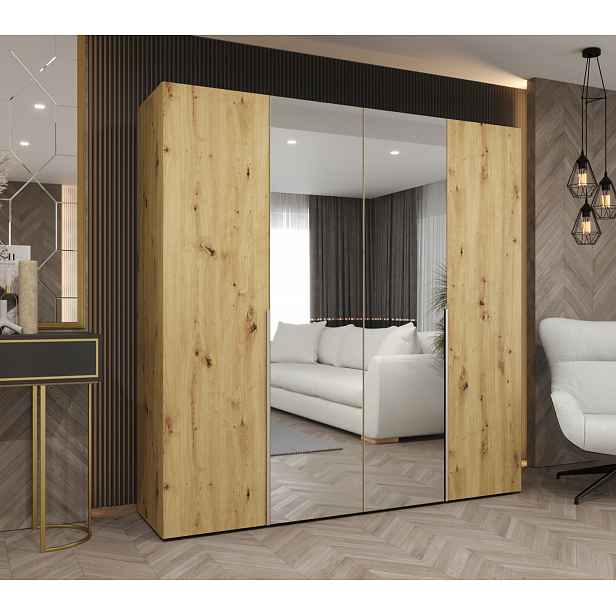 Šatní skříň 200 cm ASUDA se zrcadly - dub artisan / kašmír
