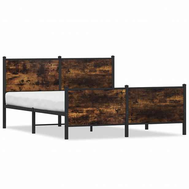 vidaXL Kovový rám postele bez matrace kouřový dub 140 x 190 cm