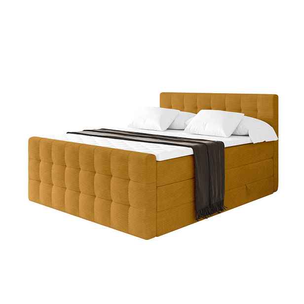 ALTDECOR BOXSPRINGOVÁ POSTEL s matrací H3/H4 - IGAN-Z KING - 200x200 cm Hořčicová