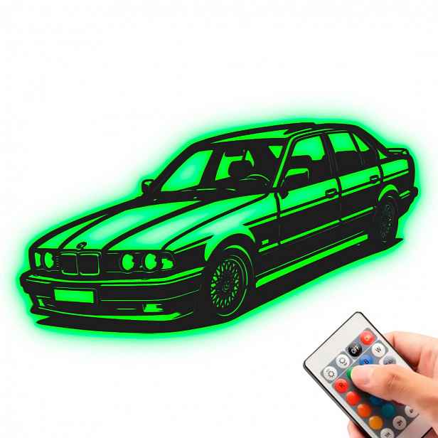 Bmw E32 Noční Lampa Led Obraz Dřevěný 3D Dárek Rgb dálkové ovládání