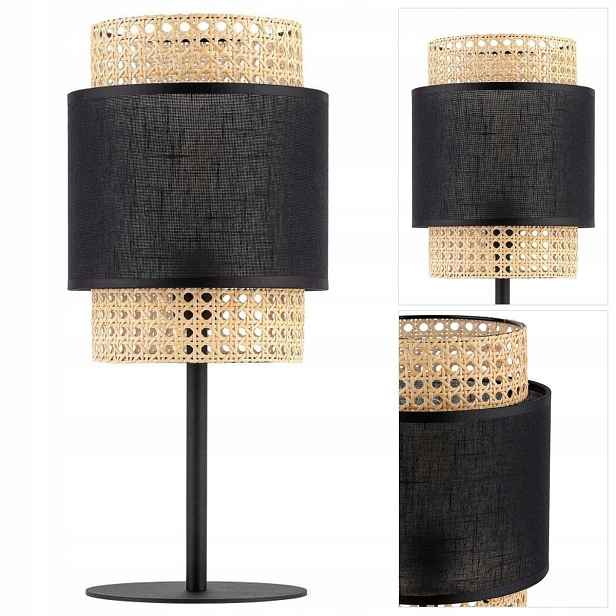Černá stolní lampa Boho s ratanem nad psací stůl v pracovně Tk Lighting