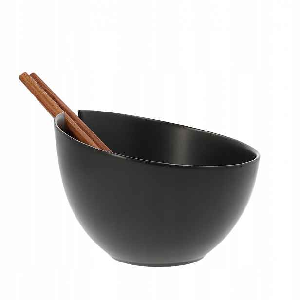 Keramická mísa na salát Mooka s náčiním, černá, 24 cm Homla