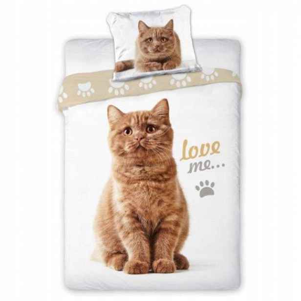 Povlečení Bavlněné Kočka Love Me Roztomilý zvířecí motiv 140x200 70x90 Premium