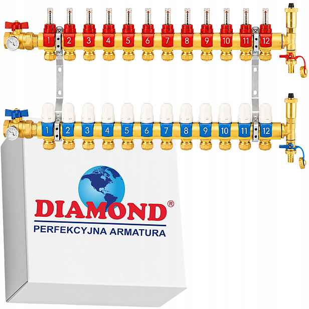 Rozdělovač Podlahového Vytápění Podlahy S 12 Mosaznými Obvody Diamond