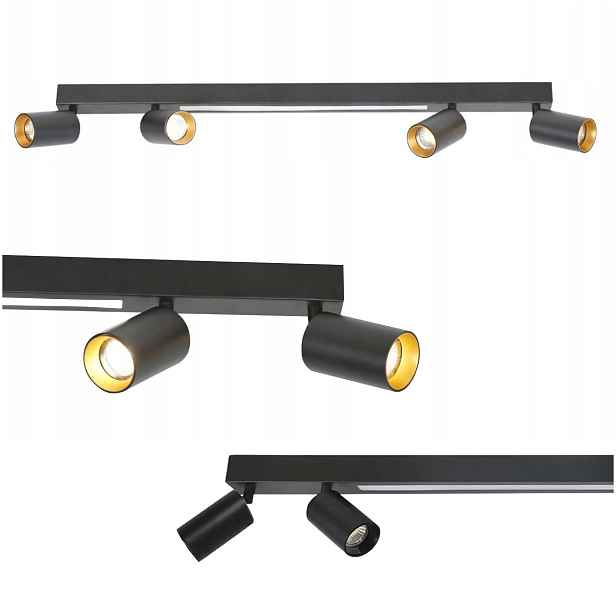 Stropní Svítidlo Perugia Lišta Černá Zlatá Reflektory 4XGU10 18W Led Cct