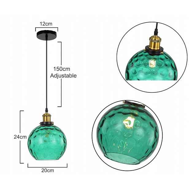 Industriální závěsná lampa ve vintage stylu glamour, zelená barva