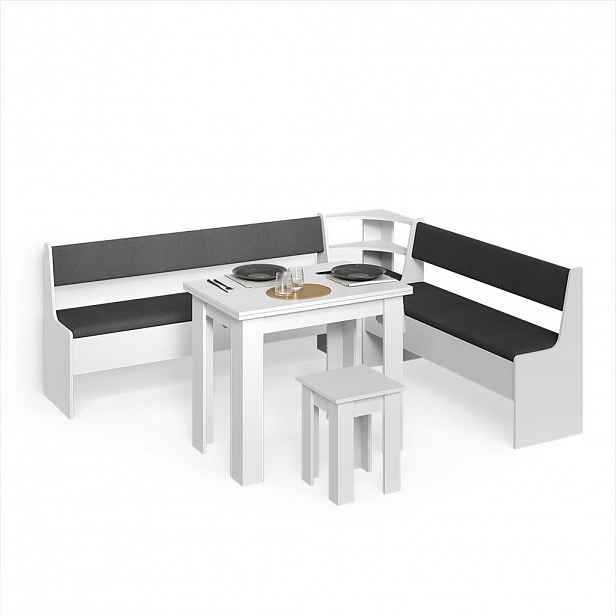 Livinity® ROHOVÁ LAVICE Tiberio Bílá 210 x 180 cm se stolkem