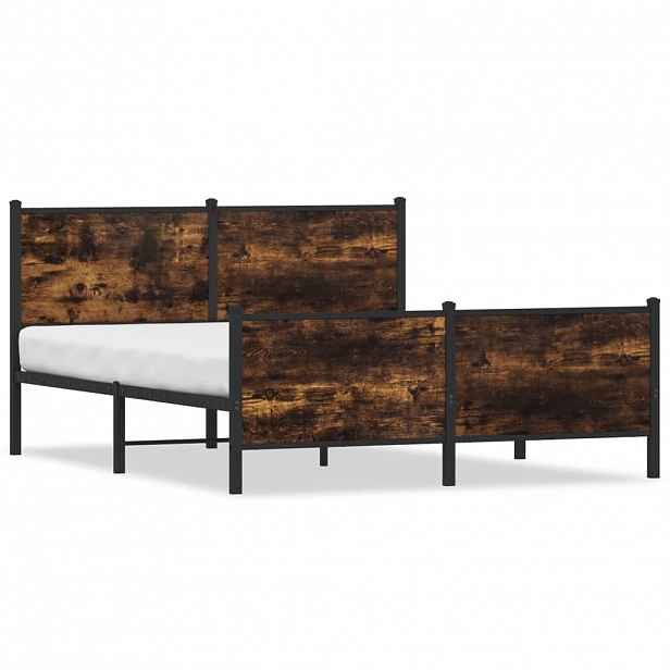 vidaXL Kovový rám postele bez matrace kouřový dub 150 x 200 cm