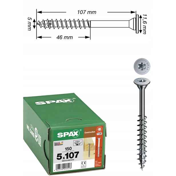Univerzální vruty Wirox do dřeva Spax 5 x 107 mm 150 ks