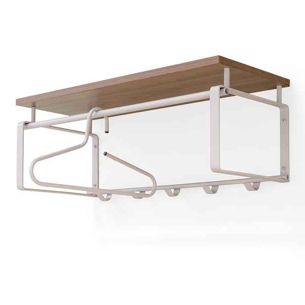 Ocelový nástěnný věšák v přírodní barvě/taupe s poličkou 70 cm Rex – Spinder Design
