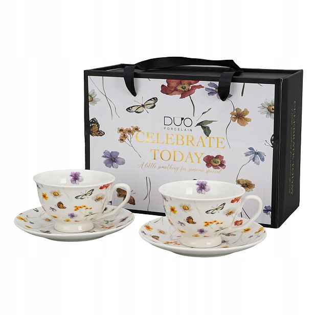 Šálky 250 ml Royal Margaret komplet 2ks motýlí louka porcelánová krabička