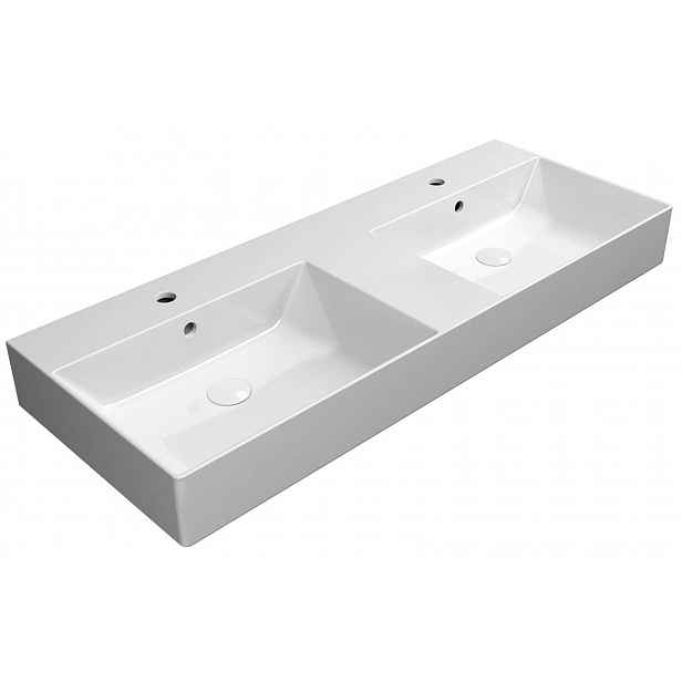 Sapho GSI Kube X - Dvojumyvadlo 120x47 cm, s přepadem, 2 otvory pro baterii, ExtraGlaze, bílá 9425111