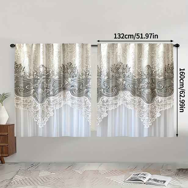 TEMU 2 ks, Klasické závěsy, Evropský styl, Elegantní zelený potisk, Polyester, Ideální do obýváku, kuchyně, ložnice a kanceláře, (Bez tyče)